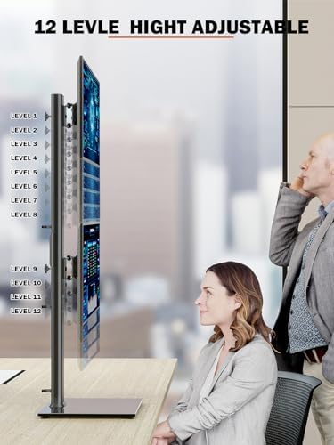 Dual Monitor Stand - Vertical Stack Screen Free-Standing Monitor Riser Fits Two 13 to 34 Inch Screen with Swivel, Tilt, 