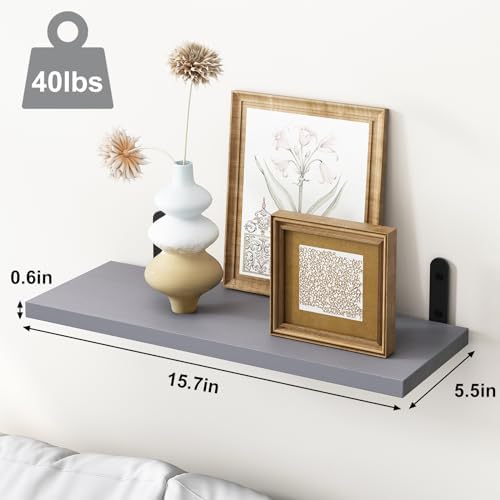 Fixwal Wood Floating Shelves Set of 6, Wall Mounted - Farmhouse Shelf for Bedroom, Bathroom Storage - Grey