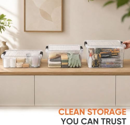 Superio 14.7 Quart Clear Plastic Storage Boxes with Lids, Stackable Organizer Containers, BPA-Free Storage Bins for Home