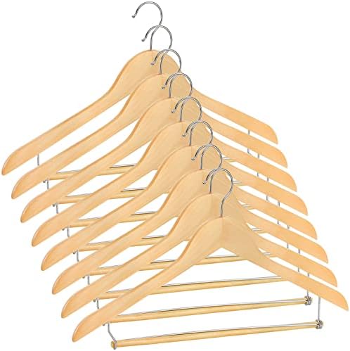 Tosnail 8 Pack Wooden Suit Coat Hangers with Locking Bar, Wood Hanger Pants Clothes Hanger - Flat Construction for Savin