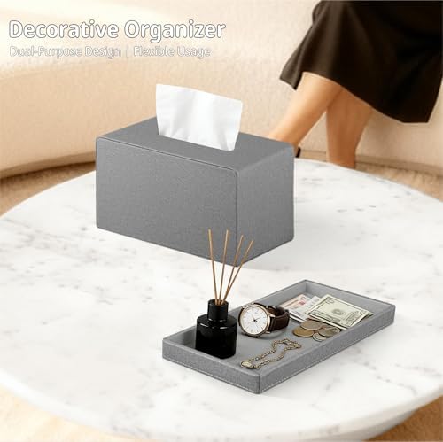 Extra Large Tissue Box Cover with Storage Tray,Rectangle Tissue Box Holder