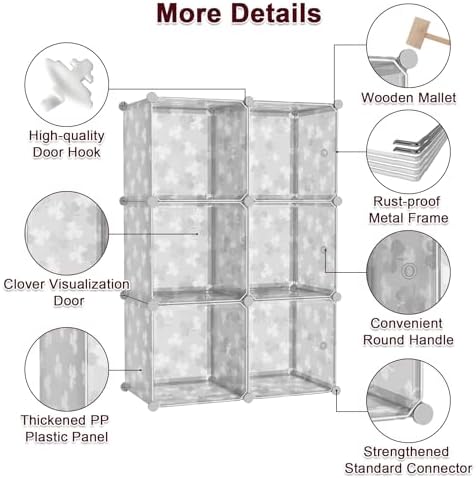 C&AHOME Clover Embossed Storage Organizer with Doors 6-Cube Shelf White