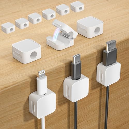 12 White Magnetic Cable Clips, Under Desk Cable Management