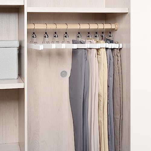 Amber Home 10 Pack White Wooden Pants Clip Hangers, Wood Skirt Hangers