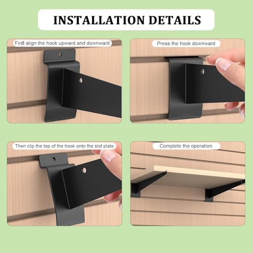 12 Inch SlatWall Shelf Brackets with Lip, Black, 6 Pack