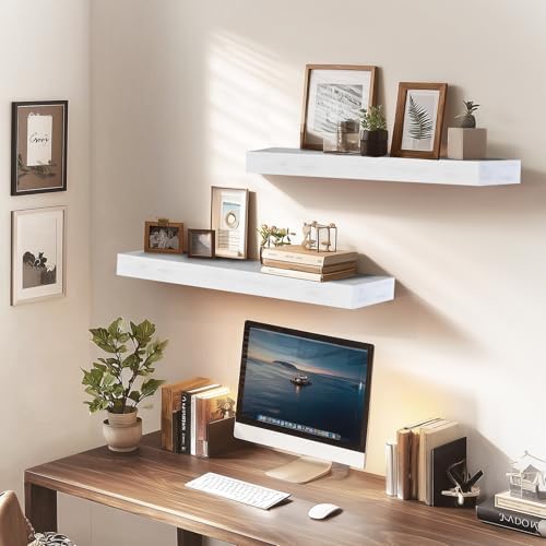 Floating Shelves, 24 Inch Wall Mounted Shelves, Set of 2, White