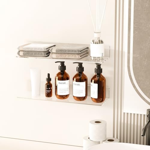 Sezanrpt 20 Inch Clear Wall Shelves for Wall, Wall Mounted Acrylic Floating Shelf for Plants, Speaker, Radio, Funko Pop, Stuffed Animal, Books, Cosmetics, Toiletries, 2 Pack (20 Inch)