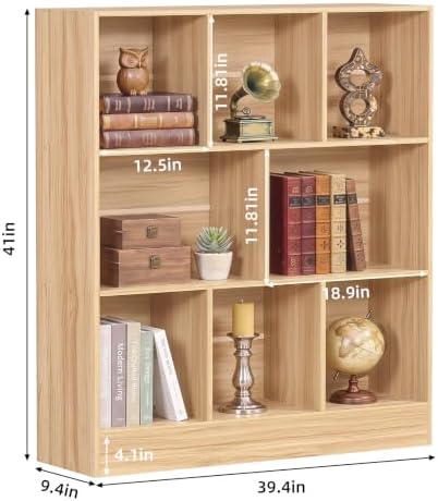 YAHARBO 3 Tier 8 Cube Horizontal Bookshelf,Low Bookcase for Sleves,Natural
