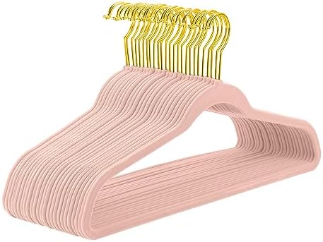 MIZGI Blush Pink Velvet Hangers 60 Pack,Premium Gold Clothes Hangers Non-Slip Felt Hangers,Sturdy Pink Hangers Heavy Duty Coat Hangers,Durable Suit Hangers for Space Saving, No Hanger Marks