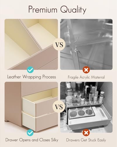 VLANDO 3-Layer Vanity Organizer with 2 Large Drawers for Vanity,Toffee