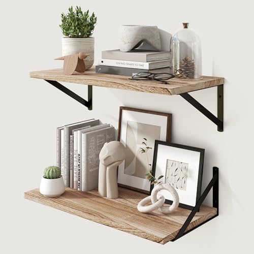 Marsmiles Deep Floating Shelves, 24'' x 12'' Light Wood Shelves Set of 2