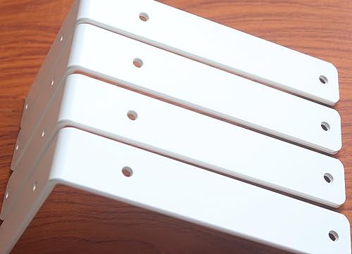 16 Pack - L 8" x H 6" x W1.5, 5mm Thick White L Shelf Bracket, Iron Shelf Brackets, Metal Shelf Brackets, Floating Shelf