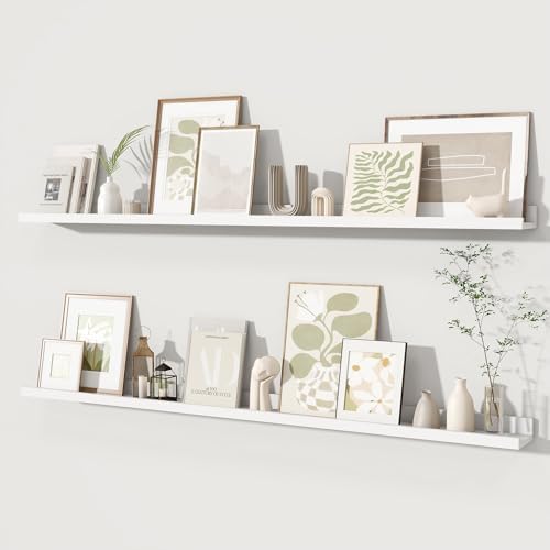 Fun Memories Picture Ledge Shelves Set of 2, 55 Inch Rustic Wall Mounted Floating Shelves with Lip for Home Storage and 