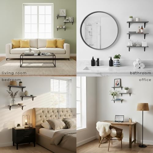 Reinforced Steel Bracket Grey Bathroom Shelves - Easy to Install, Template and Video Included - Gray Shelves for Wall, G