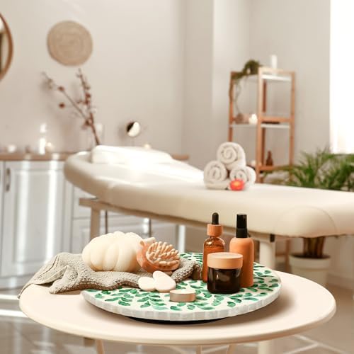 Reallnaive Mother of Pearl Lazy Susan, Round, Green Grass