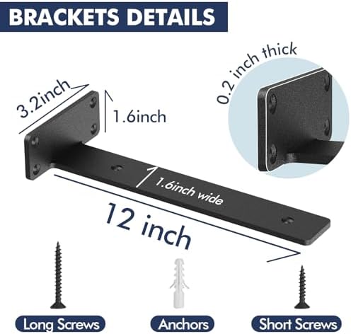 Starunder 12 Inch Floating Shelf Brackets,4 Pack L‑Shape Shelf Supports