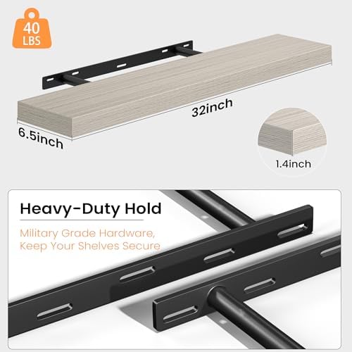 Fun Memories Floating Shelves for Wall 32 Inch, Set of 2 – Wall-Mounted Storage & Display Shelf with Invisible Bracket, 