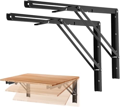 Ravinte Matte Black Folding Shelf Brackets, 24 Inch, 2 Pack