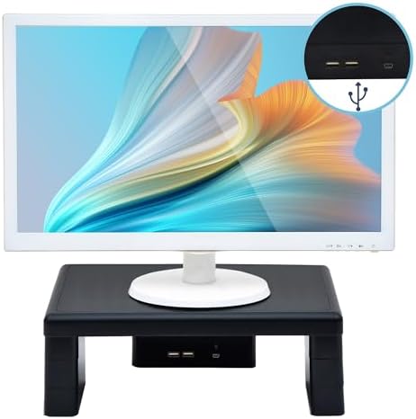 DAC Stax Adjustable, Stackable Desktop Computer Monitor Stand Laptop Riser with 2 USB Charging Ports, Supports up to 66 