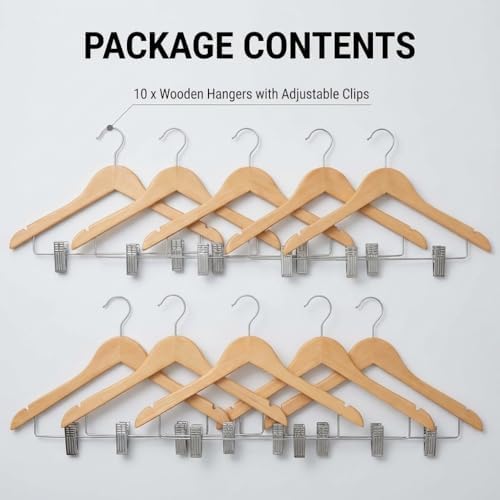 US TECH Heavy Duty Plastic Hangers with Adjustable Clips 10 Pack | Non Slip, Slim Design with Anti Rust Hook | Thin Hang