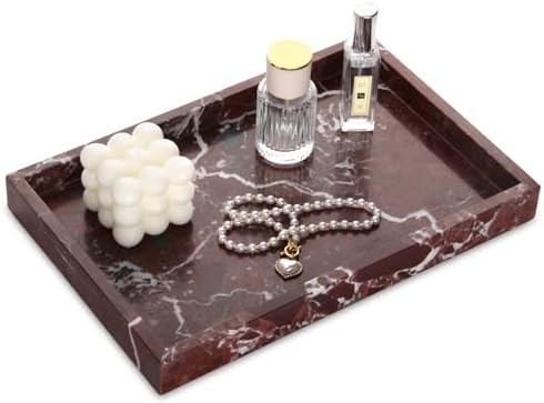 Marble Bathroom Vanity Tray, Rosso Lepanto, 12"x 8" x1.2"