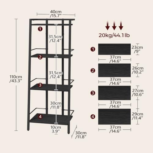 MAHANCRIS 4-Tier Book Shelf, Ladder Shelf, Bookcase, Ladder Shelving Unit