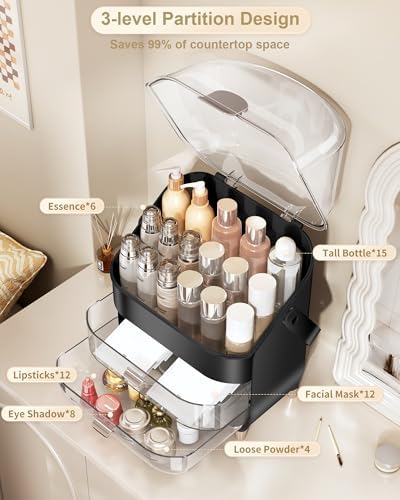 Anylady Makeup Organizer Countertop, Skincare Holder Bathroom Counter Organizer, Storage Box Cosmetic Display Cases, Tee