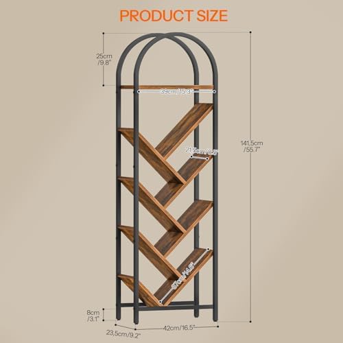 HOOBRO Tree Bookshelf, 8-Tier Tall Bookshelf, Arched Bookshelf with Metal Frame, Book Shelf Storage Organizer for Home O