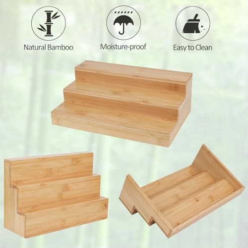 2 Pack 3 Tier Bamboo Spice Rack Organizer for Kitchen Countertop or Cabinet