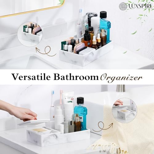 Luxspire Bathroom Counter Organizer with Lid, 6 Slots, Gravel White