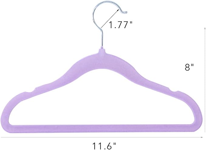 Kids Velvet Clothes Hangers, Non Slip Baby Hangers Purple(11.6" Inch - 40 Pack)