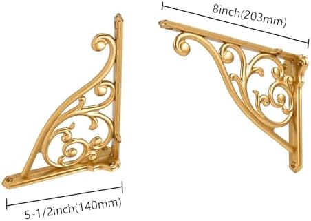 Heavy Duty Solid Stand,8 Inch 4 Pack Antique Gold,Right Angle Wall Panel Support Bracket,Decorative Shelf Bracket,Heavy 