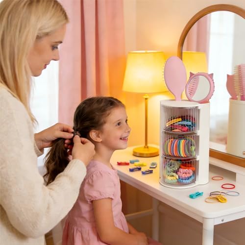 Hair Accessories Organizer with Hair Brush Holder(Stripe White, 3-Layer)