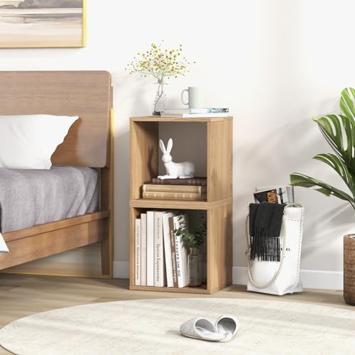 GIANTEX 4 Cube Bookshelf Organizer, 2-Tier Stackable Cube Storage Organizer, Small Wooden Open Book Shelf with Anti-topp