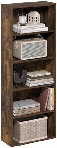 Furinno Basic Book Shelf, 5-Tier Bookshelf, Storage Organizer Bookcase with Open Shelf, 7 x 17 x 44, for Living Room, Be