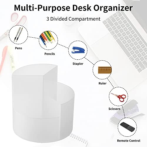 Desk Pencil Pen Holder, 3 Slots 360-Degree Spinning Organizers, Desktop Storage Stationery Supplies, Cute Cup Pot for Office, School, Art Supply, Kids - Clear