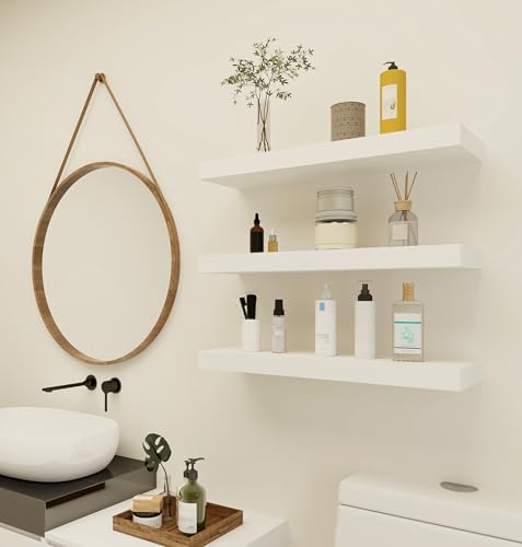 Vervida® White Rustic Floating Wall Shelves 24in Set of 3 Hidden