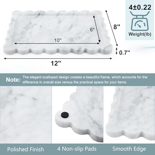 Scalloped Natural Marble Tray - Decorative Stone Tray for Bathroom & Vanity