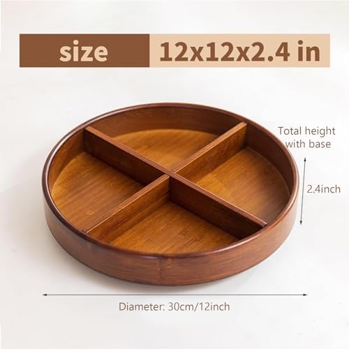 Bamboo Lazy Susan 12'' Turntable Organizer with Removable Dividers