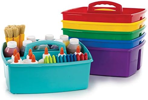 Storex 2-Compartment Large Craft Caddy – Multipurpose Classroom Organizer with Handle, Assorted Colors, 6-Pack (00948A06C)