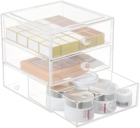 AJIODA Makeup Drawer Organizer Box with 3 Drawers, Acrylic Cosmetic Display Case Vanity Organizer Jewelry Storage Box St