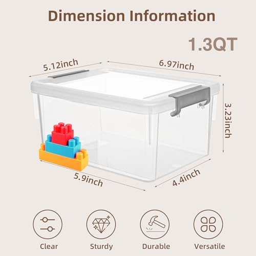 8Packs 1.3Qt Small Storage Bins with Lids,Stackable Clear