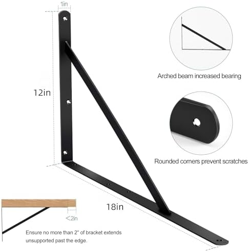 16 Pack L18 x H 12" Black Heavy Duty Shelf Brackets with Screws Metal Shelf Brackets Shelf Support Angle Brackets for Sh