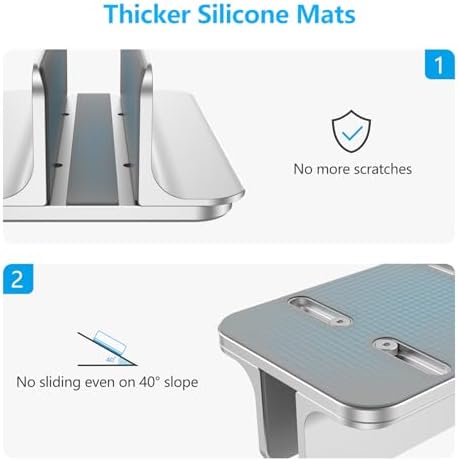 OMOTON Vertical Laptop Stand Holder, Adjustable Dock for MacBook, Silver