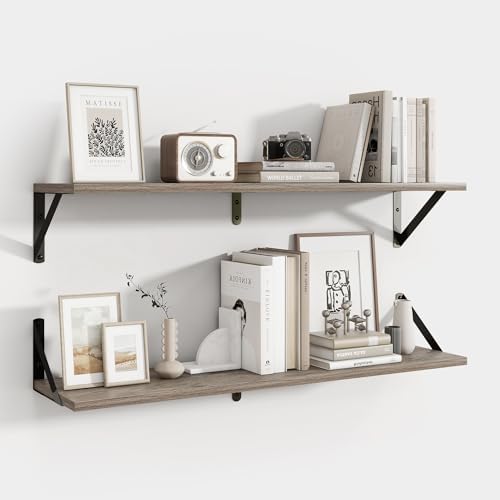 Axeman 32 Inch Floating Shelves, 8 Inch Deep Grey Wall Shelves Set of 2