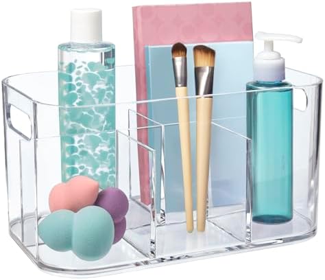 STORi Bliss 5-Compartment Plastic Cosmetics Storage Organizer | Clear | Rectangular Divided Makeup Bin & Vanity Caddy wi