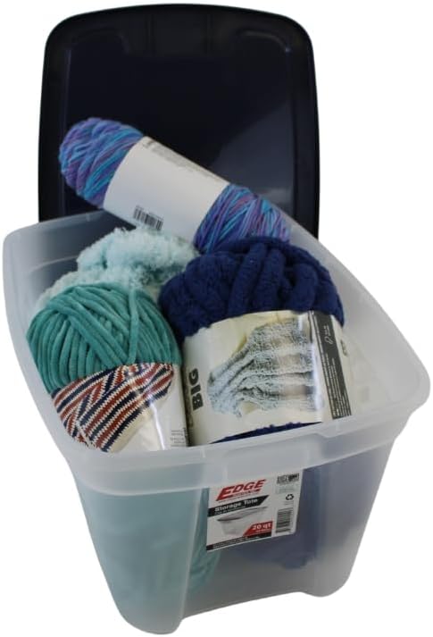 Edge Plastics Classic Storage Tote, durable storage in for home or garage with secure snap lid designed for stacking (6, Clear with Ink Lid, 5 Gallon)