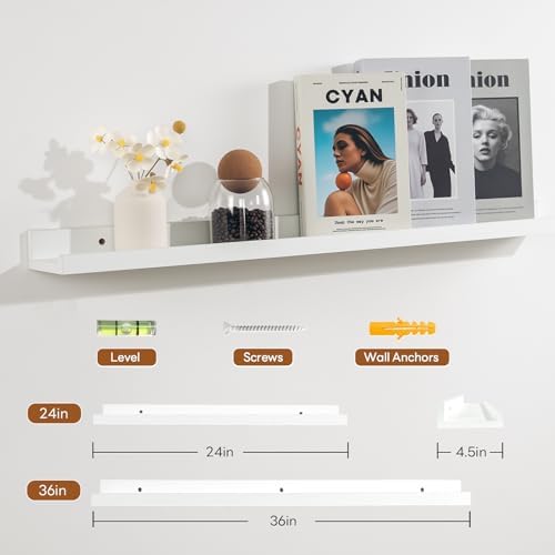 NEXHOME PRO Floating Shelves for Wall Set of 2, 24 Inches Picture Ledge Shelf, Kids Bookshelf Wall Mounted for Living Ro