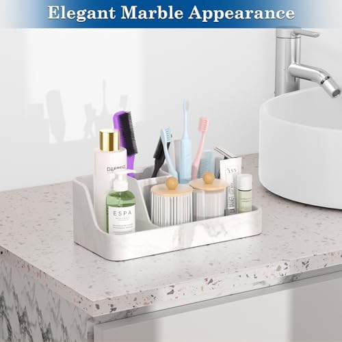 Marble Bathroom Countertop Organizer - Silicone Bathroom Vanity Countertop Organizer - Tooth Brush Organizer With 2PCS Q