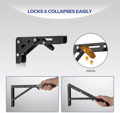Ravinte Matte Black Folding Shelf Brackets, 6 Inch, 2 Pack